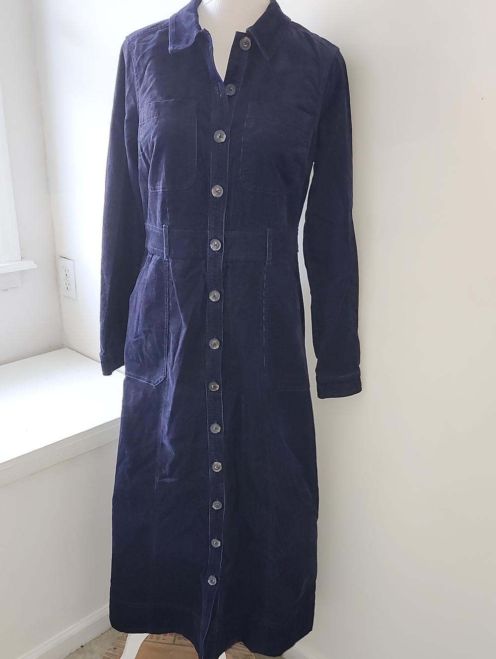 Boden SIZE 8L Corduroy midi shirt dress Midnight Blue